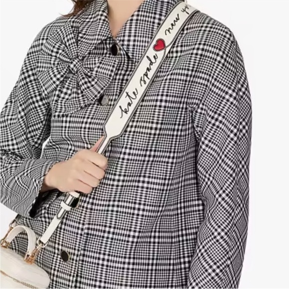 NWT Kate Spade Script Leather Meringue Adjustable Crossbody Guitar Bag Strap - Picture 2 of 14